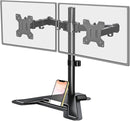 Dual Monitor Stand, Free-Standing Full Motion Monitor Desk Mount Fits 2 Screens up to 27 inches,17.6lbs with Height Adjustable, Swivel, Tilt, Rotation, VESA 75x75 100x100, Black
