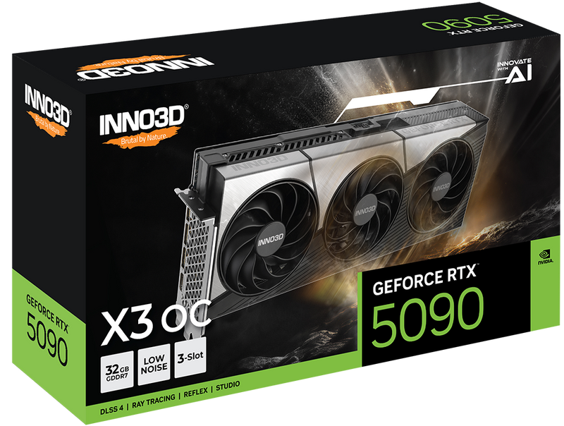 INNO3D nVidia GeForce RTX 5090 X3 OC 32GB GDDR7 2452MHz Boost Clock, RAM 28 Gbps, 3x DP, 1xHDMI 333x137x60mm (3-slot)