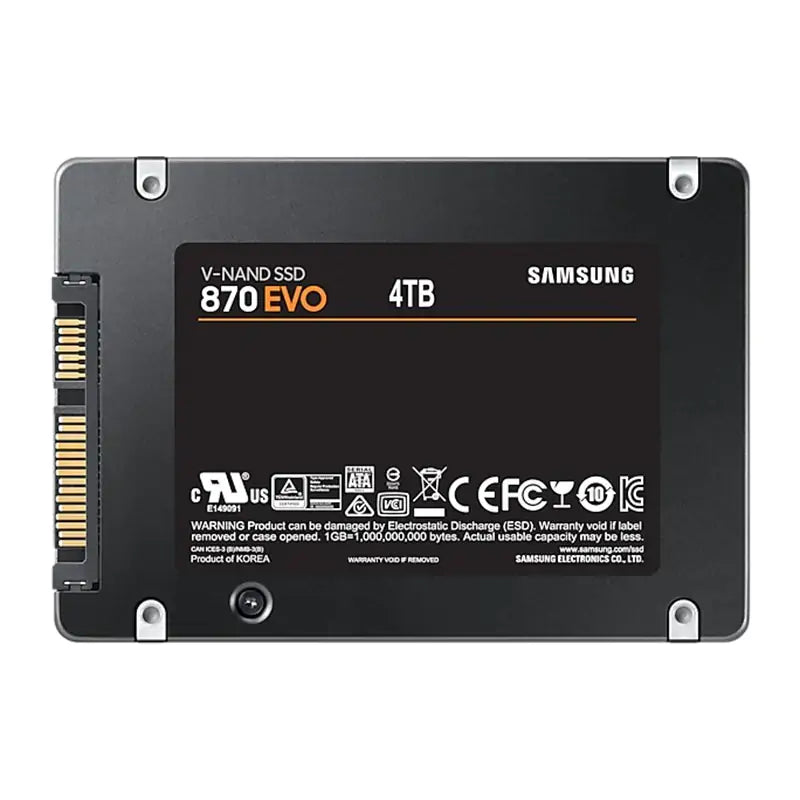 Samsung 870 EVO 4TB 2.5" SATA III 6GB/s SSD 560R/530W MB/s 98K/88K IOPS 2400TBW AES 256-bit Encryption 5yrs Wty