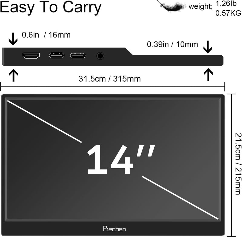 14 Inch IPS 1920x1200 60hz Portable Touch Screen with Built-in Kickstand & Speakers