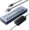 ORICO USB Hub 3.0 Powered 10 Ports USB Data Hub with 12V4A Power Adapter, Individual Power Switches