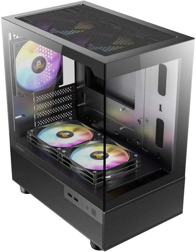 Antec CX200M RGB Elite, mATX, 270 degrees view, USB 3.0 x 2, Audio I/O Bottom. Mesh front and bottom. Clear Glass View, 5x RGB Fans. Gaming Case