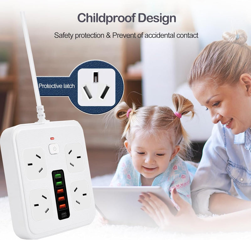4AC outlets with 5-USB A, 1-USB C fast charging ports2400w-10A Surge Protector Power board