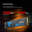 Netac 1TB NV3000 M.2 NVMe SSD, M.2 2280, PCIe Gen3.0x4 NVME1.4, 3D NAND, R/W 3500/2100 MB/s,