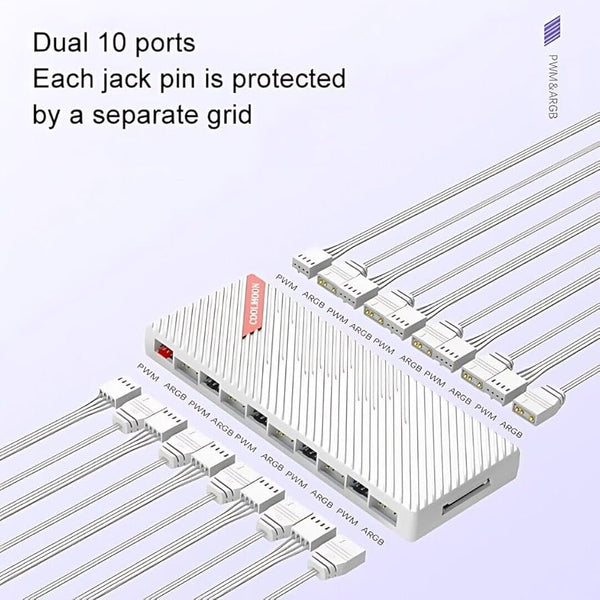 Coolmoon AM10 ARGB PWM Dual 10 Ports Control Splitter Case Fan (White)