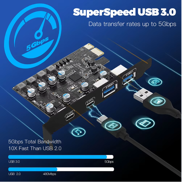 PCI Express Card 2*USB3.0&2*USBC 5Gbps USB3.2 Gen1 USB3.0 PCIE Expansion  Card