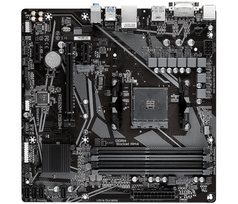 Gigabyte A520M-DS3H AMD mATX MB 4xDDR4 1xDP 1xHDMI 1xDVI 1xM.2 PCIE 3.0