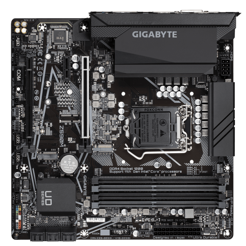 Gigabyte Z590M Intel Micro ATX Motherboard, 4x DDR4 ~128GB, 2x PCI-E x16, 1x PCI-E x1, 2x M.2, 6x SATAIII, RAID 0/1/5/10, 1x USB-C, 5x USB 3.2