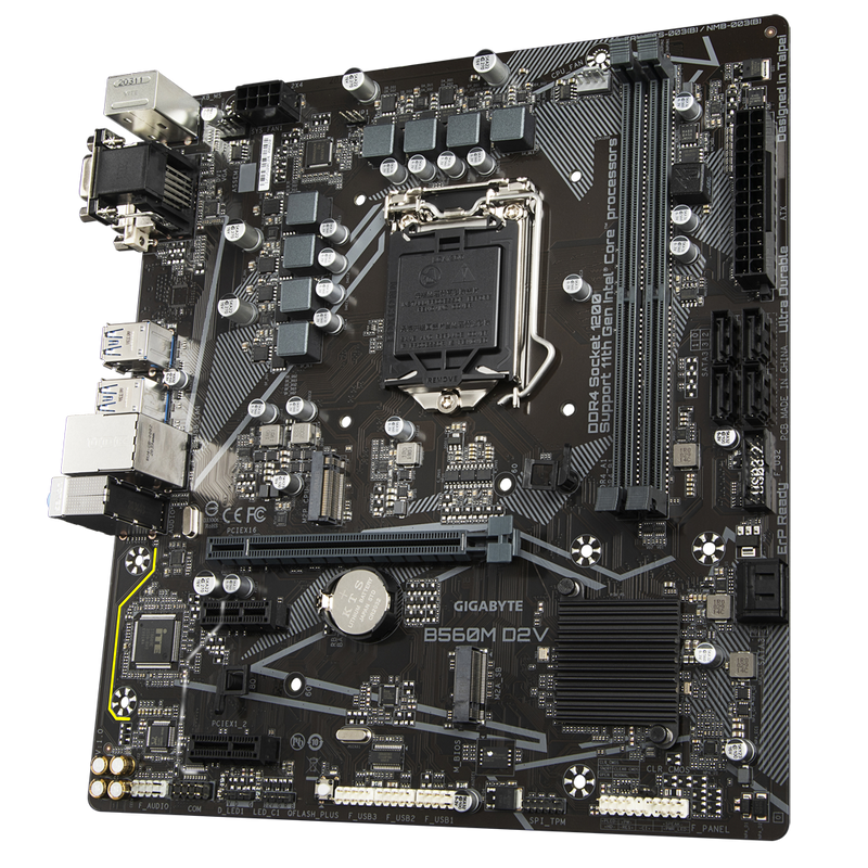Gigabyte B560M D2V mATX Motherboard, 2x DDR4 ~64GB, 1x PCI-E x16, 2x PCI-E x1, 2x M.2, 6x SATAIII, 4x USB 3.2, 2x USB 2.0