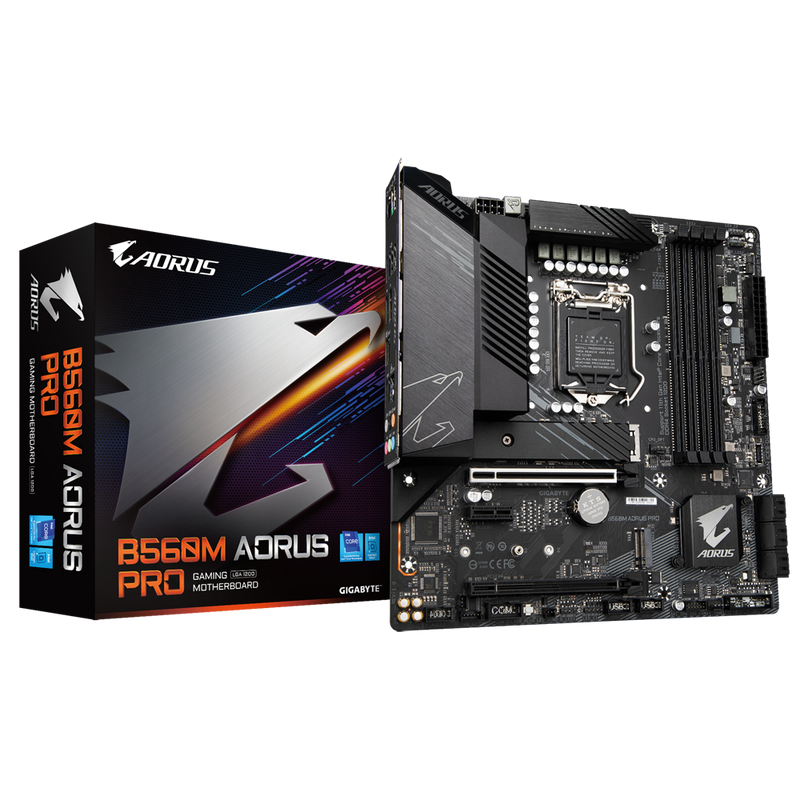 Gigabyte B560M AORUS PRO mATX Motherboard, 4x DDR4 ~128GB, 2x PCI-E x16, 1x PCI-E x1, 2x M.2, 6x SATAIII, 1x USB-C, 3x USB 3.2, 6x USB 2.0