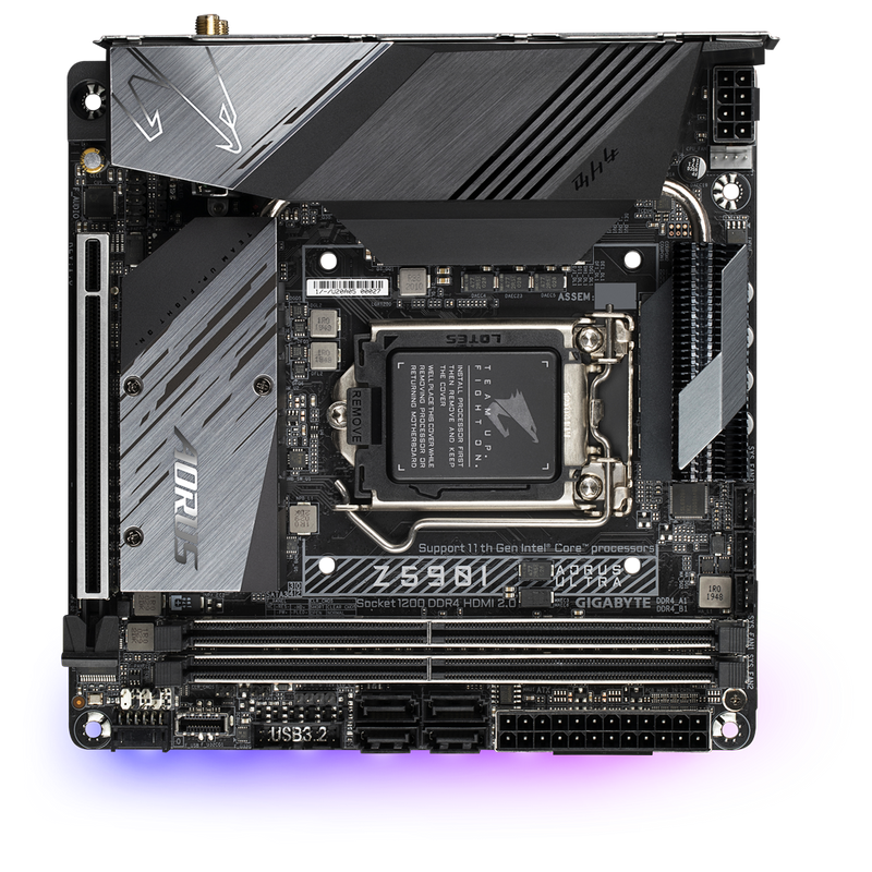 Gigabyte Z590I AORUS ULTRA Intel Mini-ITX Motherboard, 2x DDR4, 1x PCI-e x16, 2x M.2, 4x SATA III, RAID 0/1/5/10, 1x USB-C, 5x USB 3.2, 2x USB 2.0