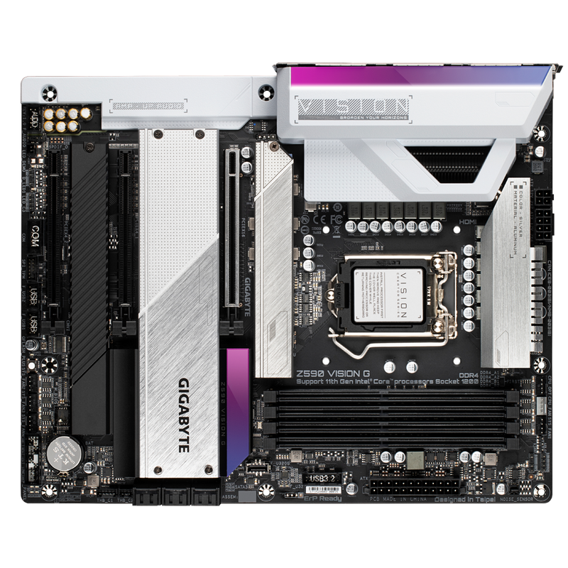 Gigabyte Z590 VISION G Intel ATX Motherboard, 4x DDR4, 3x PCI-E x16, 3x M.2, 6x SATA, 2x USB C, 6x USB 3.2, 2x USB 2.0