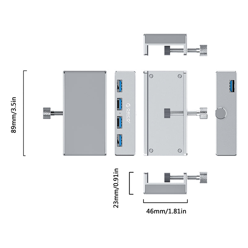 ORICO Aluminum Alloy 4 Port USB3.0 Clip-type HUB (Silver)