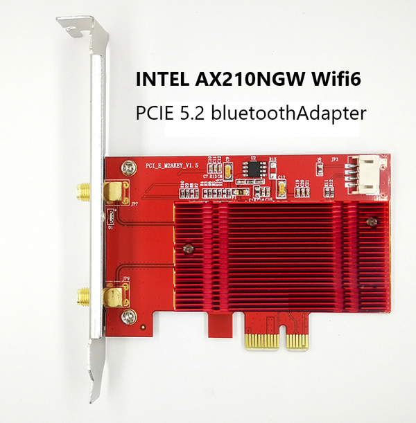 Intel Dual Band AX210NGW Wi-Fi 6 2400Mbps, 2.4GHz 574Mbps, 5GHz 2400Mbps, Bluetooth 5.2 (PCI-E Adapter Card & Antenna included)