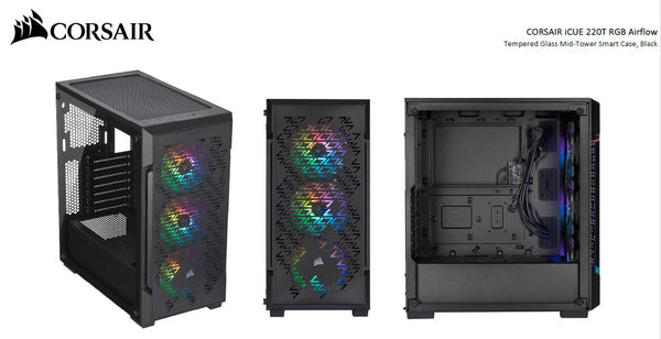 Corsair iCUE 220T RGB Airflow Smart ATX, mATX, Mini-ITX Case - Black. 2 Years Warranty.