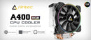 Antec A400 RGB CPU Air Cooler, Direct Heat-Pipies, Silent RGB PWM Fan, Broad Socket Support, Thermal Paste included. MTBF 50k Hrs, 3 Years Warranty