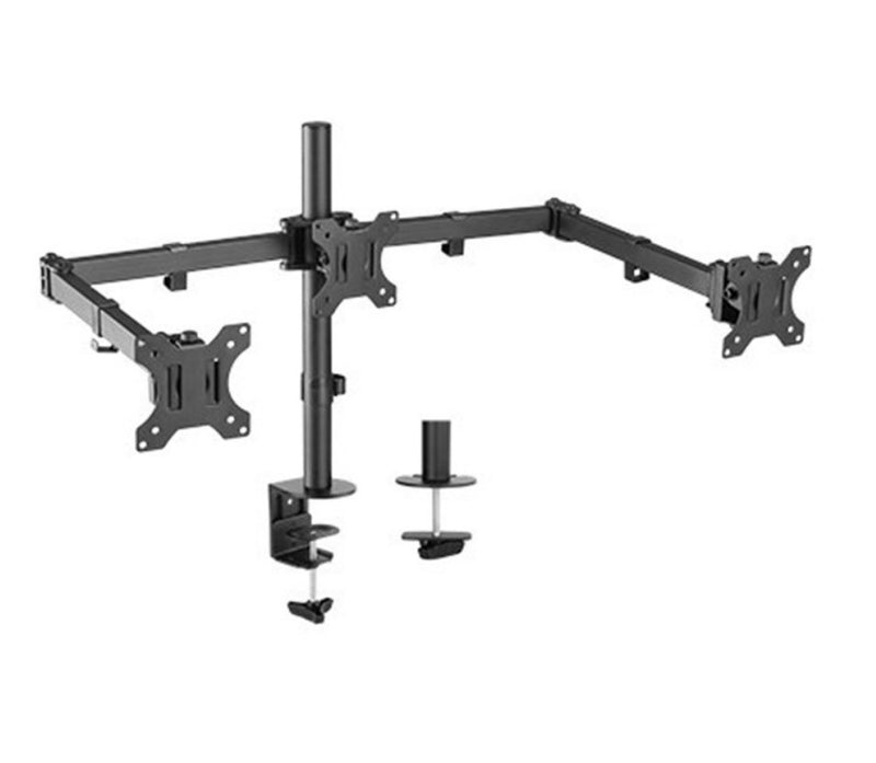 Brateck Triple Screens Economical Double Joint Articulating Steel Monitor Arms, Extended Arms & Free Rotated Double Joint,Fit Most 13"-27" Up to 7kg