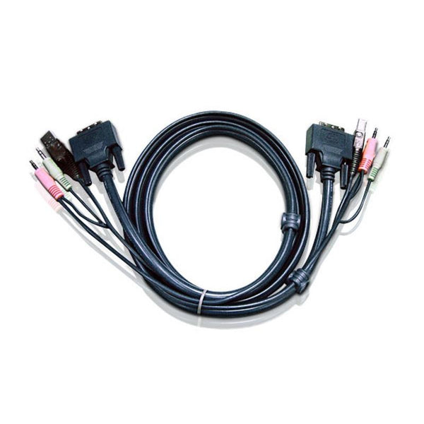 Aten 1.8m DVI-I (Single Link) Male to Male with USB Type A Male to Type B Female, 3.5mm Stereo Audio & Mic Cable