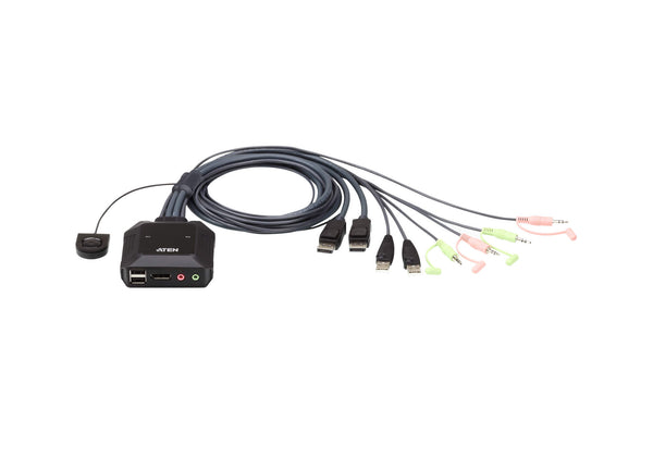 Aten 2 Port USB 2.0 DisplayPort Cable KVM Switch with Audio. Support 2560x1600@60Hz, DP 1.2, DP++