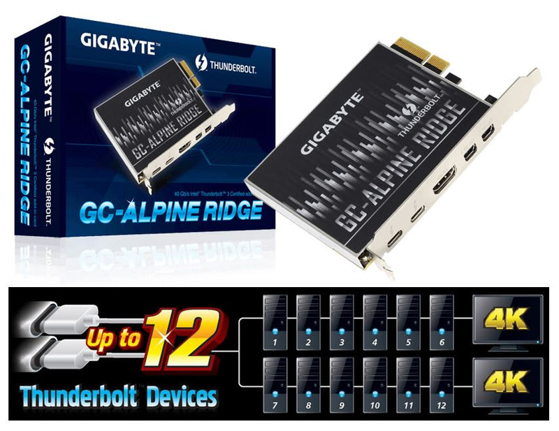 Gigabyte Alpine Ridge V2 Dual Thunderbolt 3 Card for H270 Z270 Z370 X299 Series 3 Ports USB-C 40 Gb/s DisplayPort 1.2 4K Daisy-chain up to 12 Devices