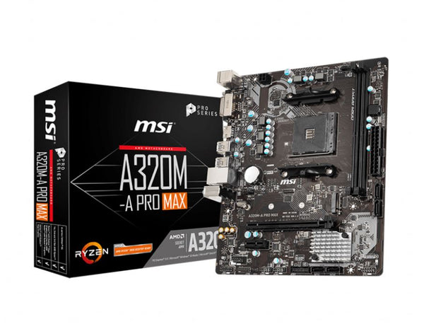 MSI A320M-A PRO MAX AMD mATX Motherboard - AM4 Ryzen 2xDDR4 2xPCI-E 1xM.2 6xUSB3.2 6xUSB2.0 1xDVI-D 1xHDMI