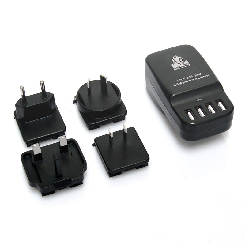 mbeatÂ® Gorilla Power 4-Port 6.8A 34W USB World Travel Charger - Interchangable World Travel Adapters (AUS/US/UK/EU)
