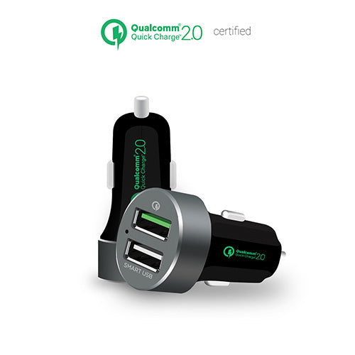mbeatÂ® QuickBoost USB 2.0 Dual Port Car Charger - Certified Qualcomm Quick Charge 2.0 technology /Fast Charging/Samsung Galaxy Note Apple iPhone iPad