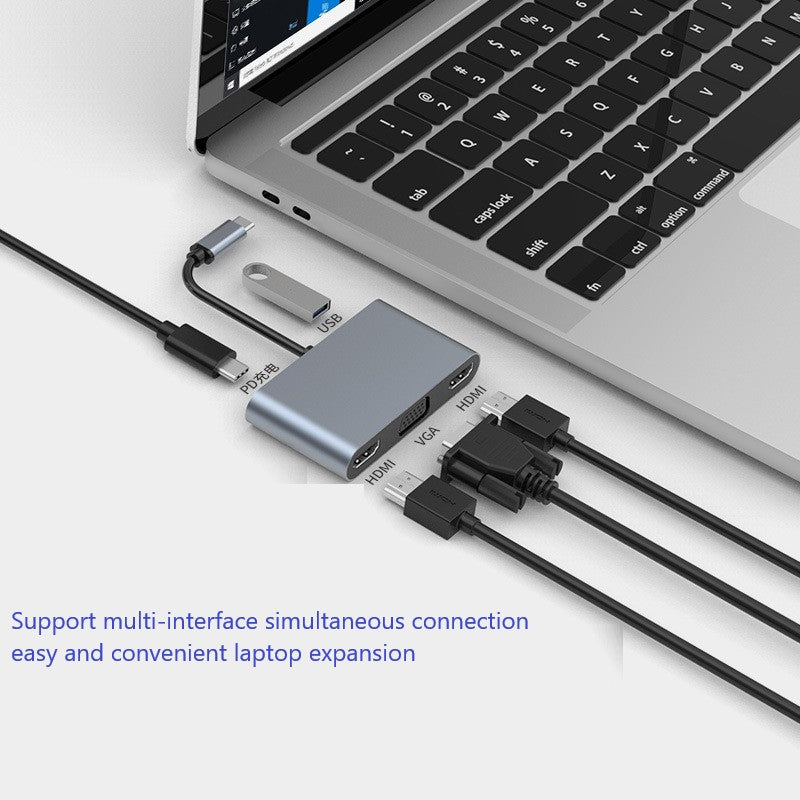 5-in-1 USB-C Multiport Adapter MST Hub with VGA and Dual HDMI