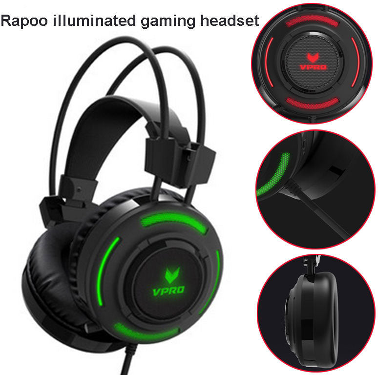RAPOO VH200 Illuminated RGB Glow Gaming Headsets Black - 16m Colour Breathing Light Hidden Noise-Cancelling Microphones