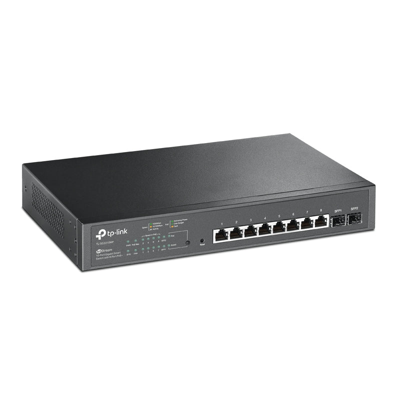 TP-Link TL-SG2210MP 10-Port Gigabit Smart Switch with 8-Port PoE+ 1xFan 14.9Mpps Support Omada SDN, 802.1p CoS/DSCP QOS, IGMP Snoop Rack Mountable