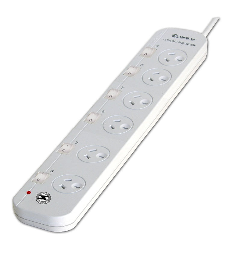 Sansai 6-Way Power Board (661SW) with Individual Switches and Surge Protection