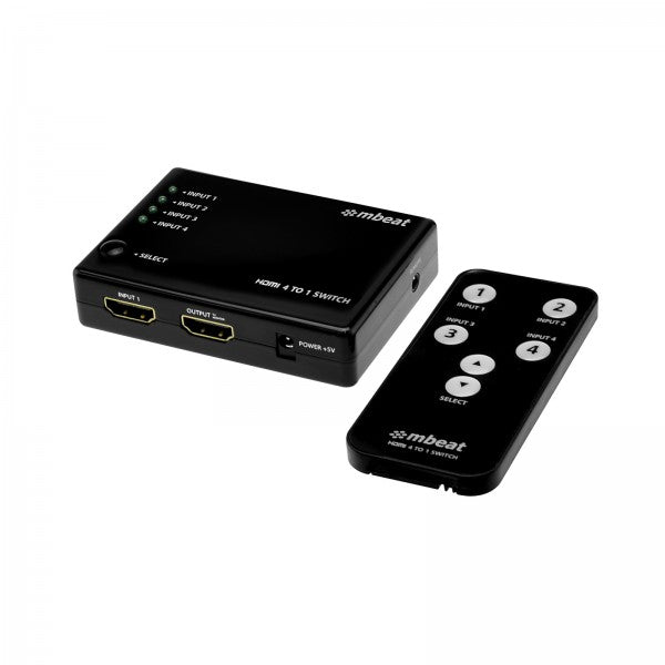 mbeat Mini 4-Port HDMI Powered Switch with Remote - Connect to Multiple HDMI devices/HD Gaming Consoles/Bluray Players/DVD Platers/HD set top box