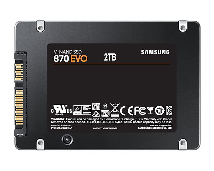 Samsung 870 EVO 2TB 2.5" SATA III 6GB/s SSD 560R/530W MB/s 98K/88K IOPS 1200TBW AES 256-bit Encryption 5yrs Wty