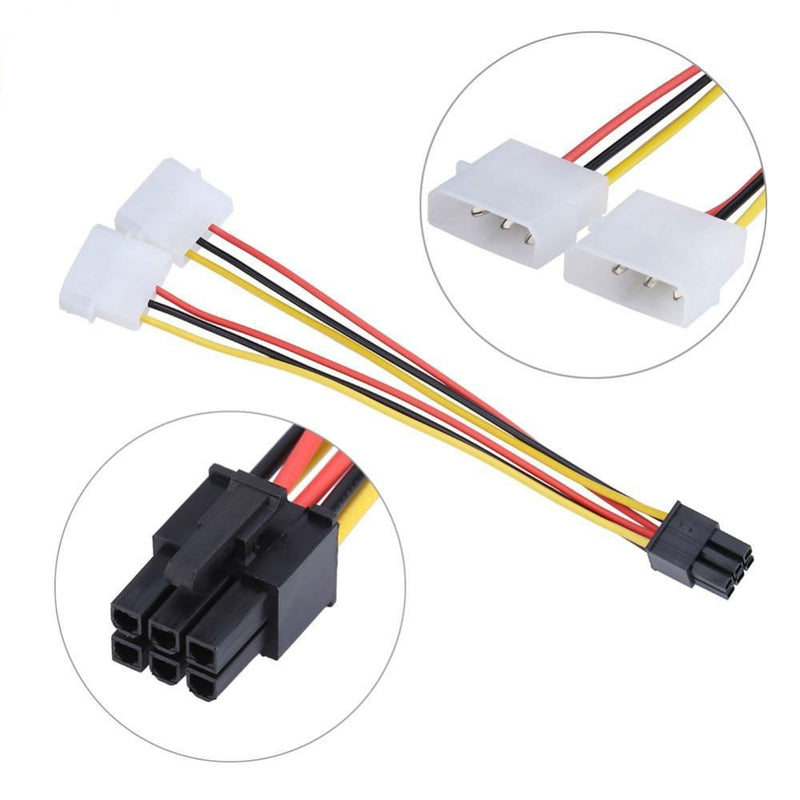 Molex 4-pin (2x Molex) To 6-pin Pci Express Video Card Power Adapter Cable 15cm