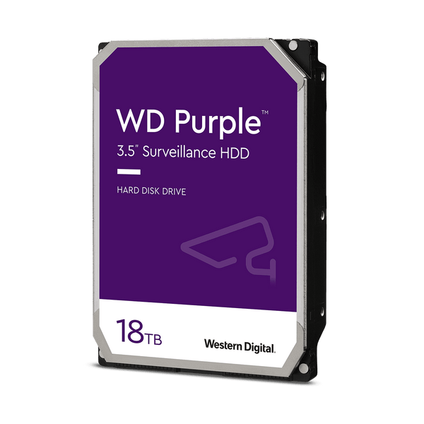 Western Digital WD Purple 18TB 3.5" Surveillance HDD 7200RPM 512MB SATA3 6Gb/s 255MB/s 360TBW 24x7 64 Cameras AV NVR DVR 1.5mil MTBF 3yrs